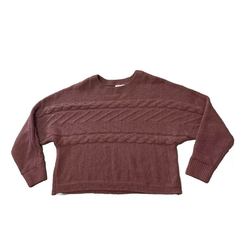 FULL TILT Brown Sweater Womens M Soft Horizontal Cable Knit Crop Pullover Crew
